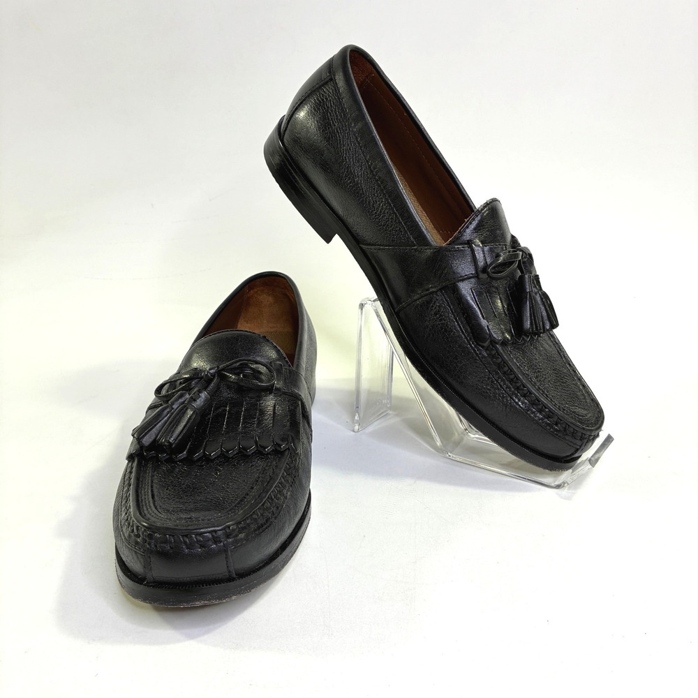 Johnston & Murphy Mens Black Leather Kiltie Tassel Loafers Dress Shoes
